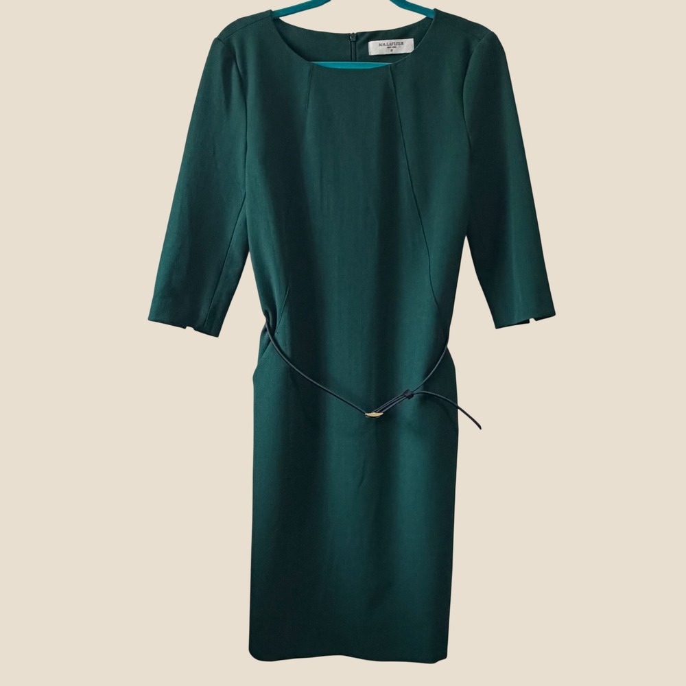 MM.LaFleur Etsuko Sheath Dress Green 3/4 Sleeve Belted Workwear Size 10 NEW